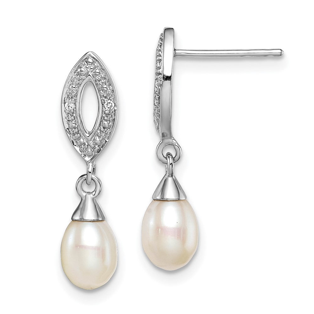 Rhodium-plated Sterling Silver Diamond and FWC Pearl Post Earrings