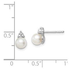 Rhodium-plated Sterling Silver Diamond and FWC Pearl Post Earrings