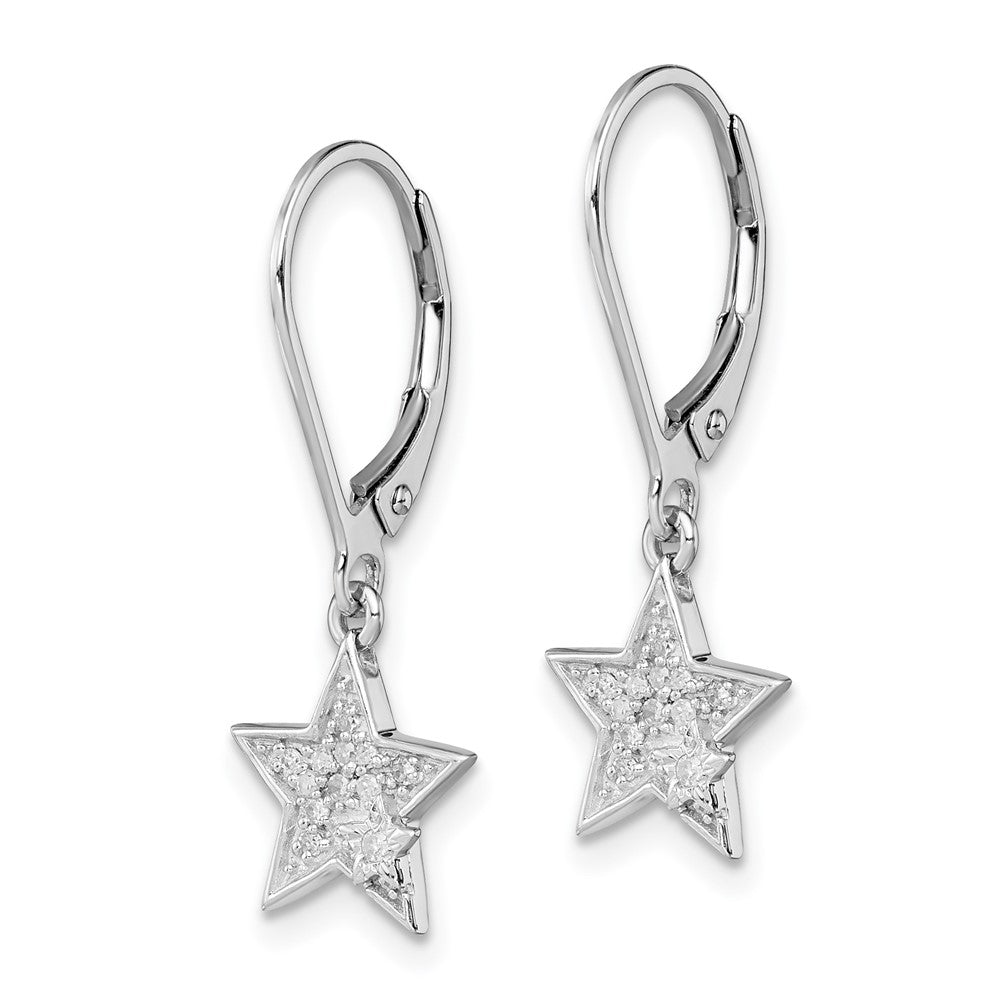 Rhodium-plated Sterling Silver Diamond Star Leverback Earrings