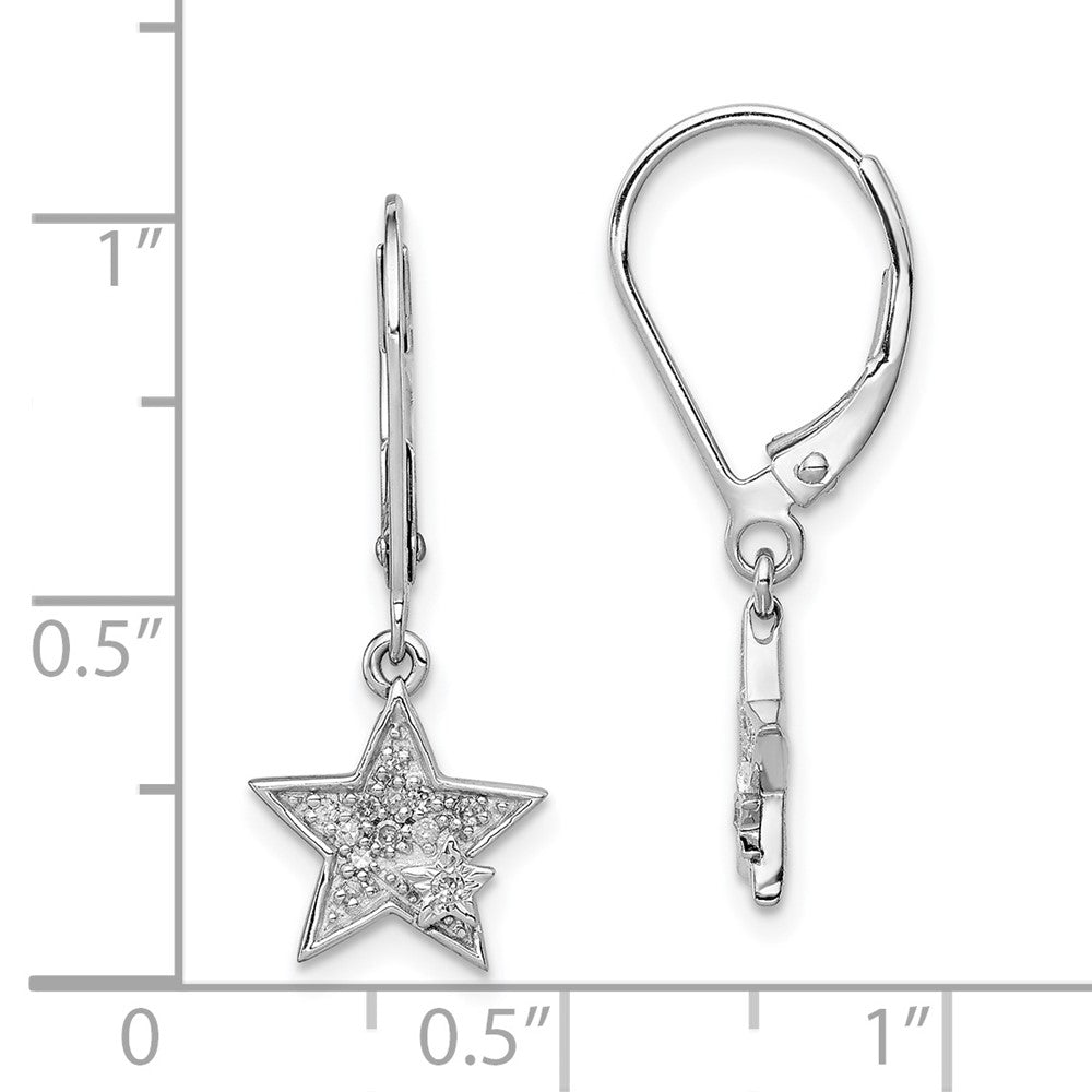 Rhodium-plated Sterling Silver Diamond Star Leverback Earrings