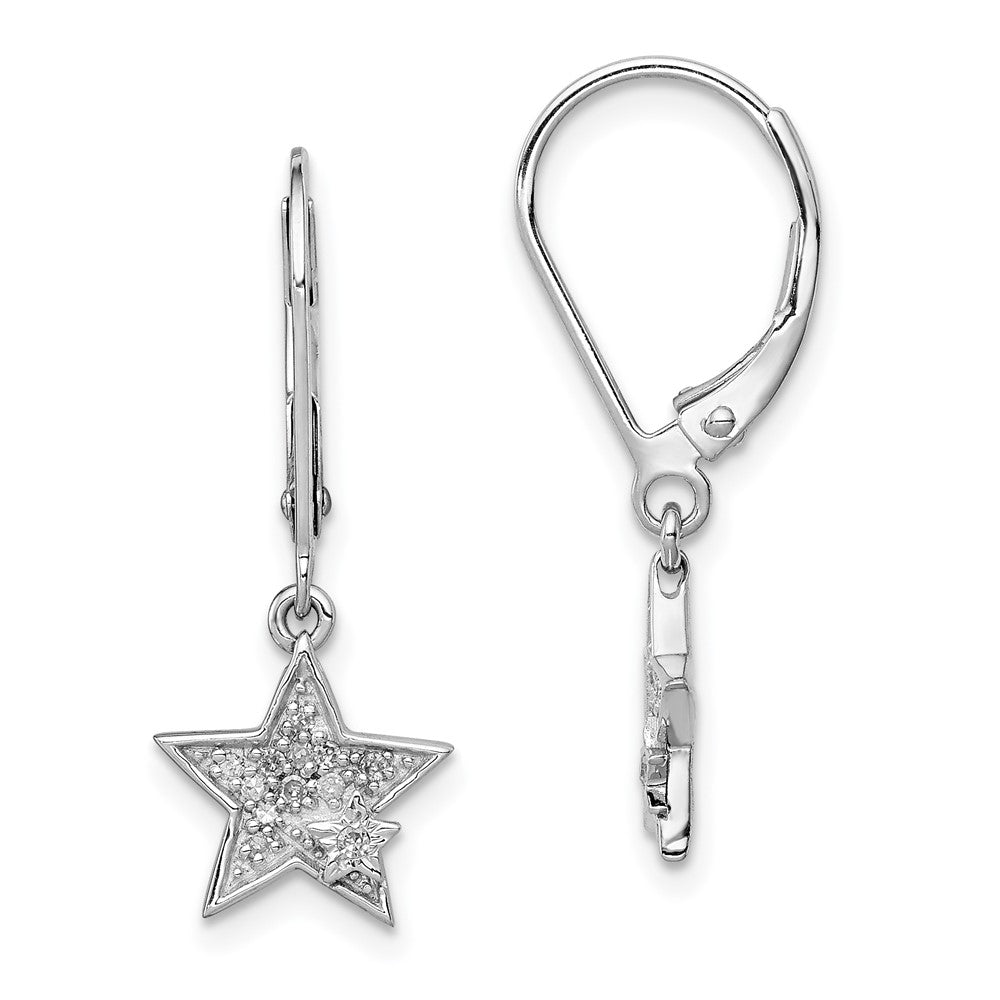 Rhodium-plated Sterling Silver Diamond Star Leverback Earrings