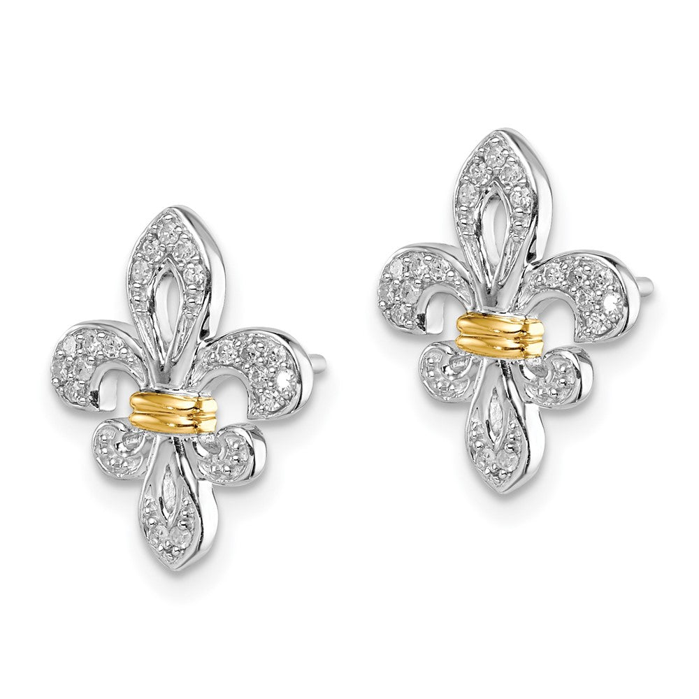 Sterling Silver & 14K Yellow Gold Diamond Fleur de Lis Post Earrings
