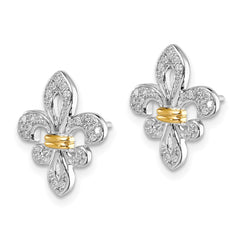 Sterling Silver & 14K Yellow Gold Diamond Fleur de Lis Post Earrings