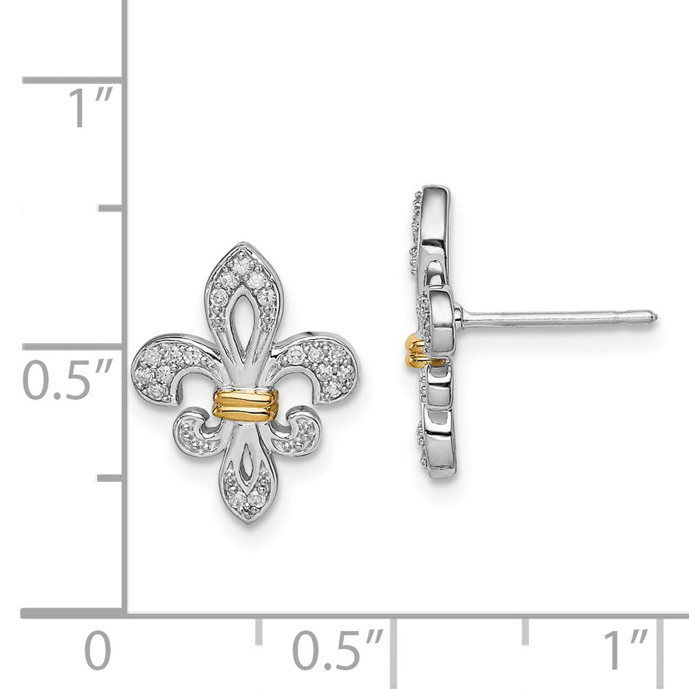 Sterling Silver & 14K Yellow Gold Diamond Fleur de Lis Post Earrings