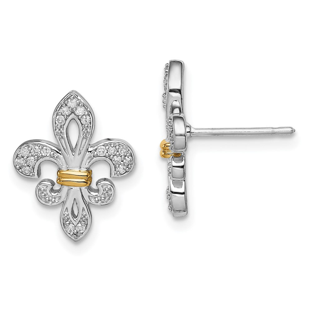 Sterling Silver & 14K Yellow Gold Diamond Fleur de Lis Post Earrings