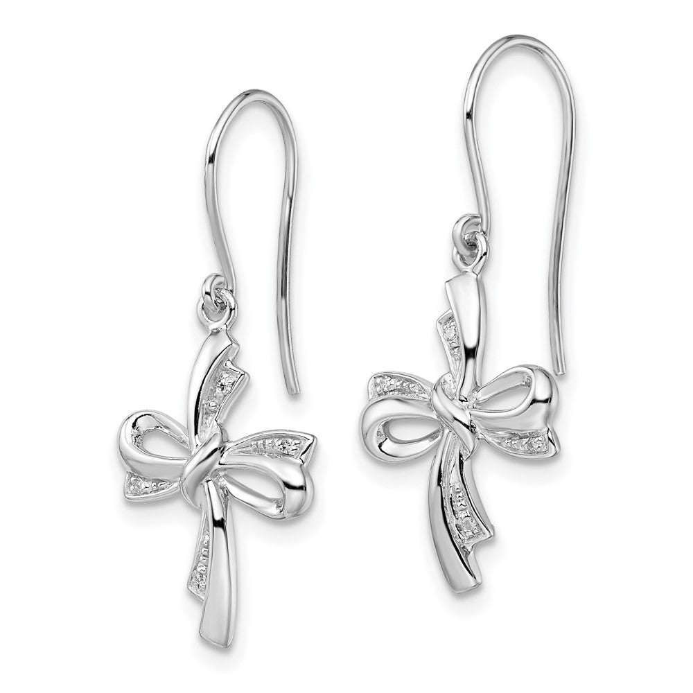 Rhodium-plated Sterling Silver Diamond Cross Dangle Earrings