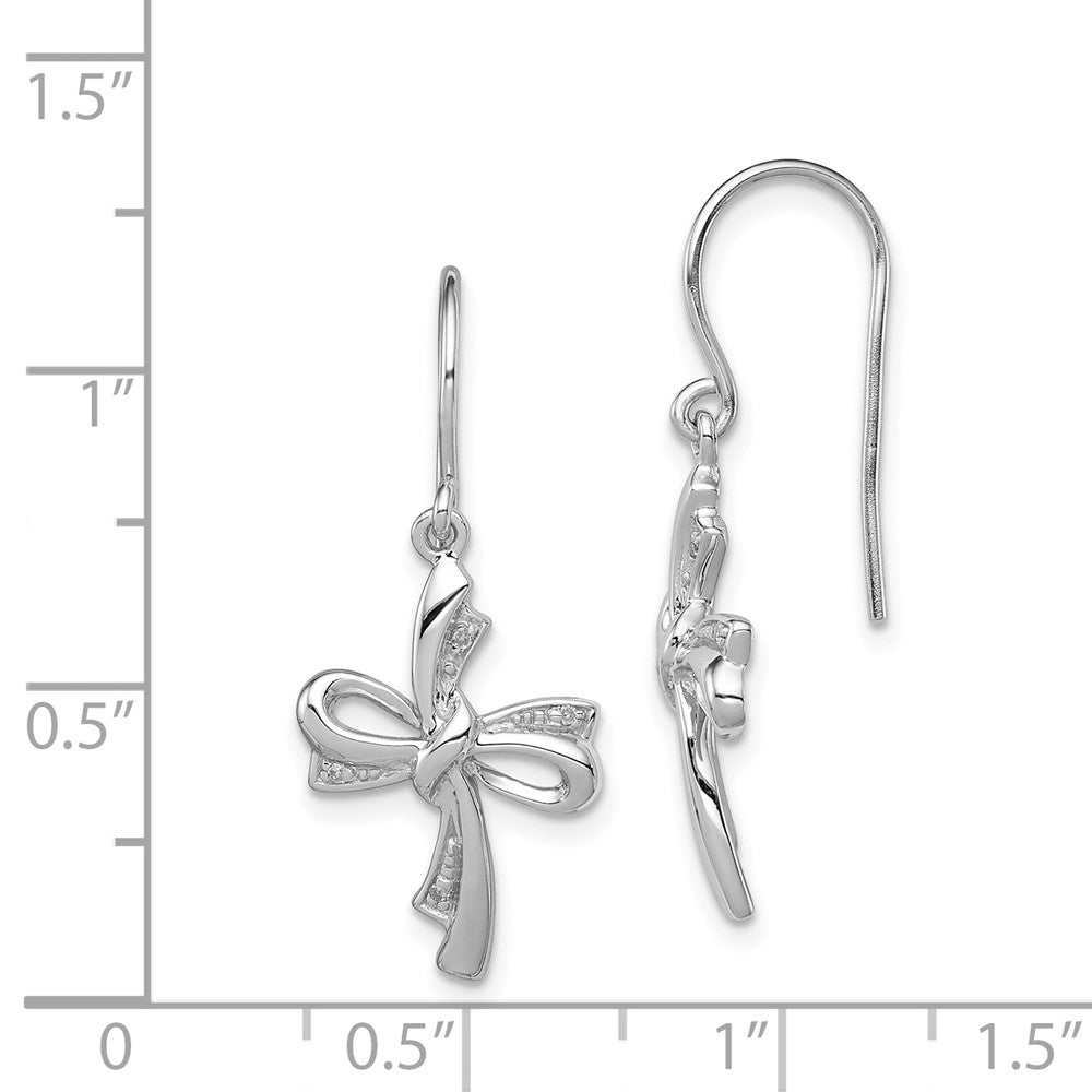 Rhodium-plated Sterling Silver Diamond Cross Dangle Earrings