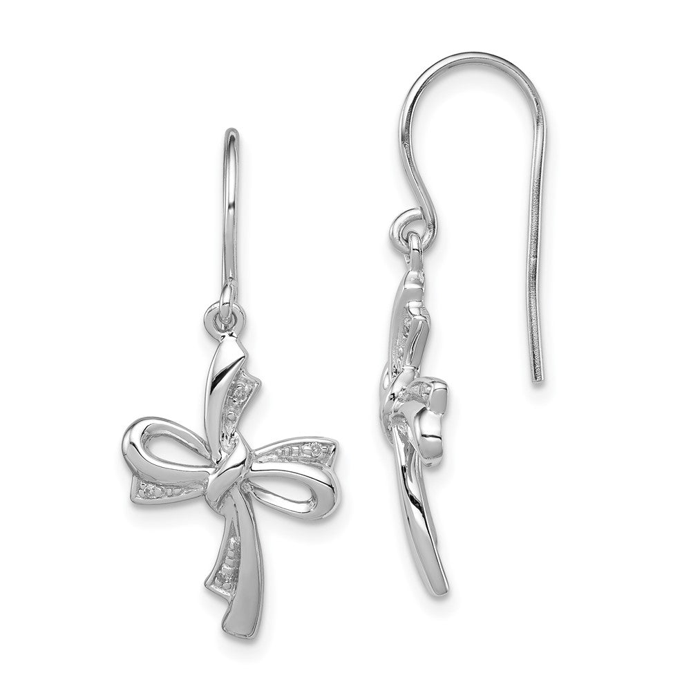 Rhodium-plated Sterling Silver Diamond Cross Dangle Earrings