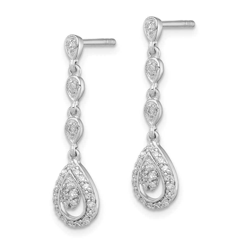 Rhodium-plated Sterling Silver Diamond Teardrop Post Dangle Earrings