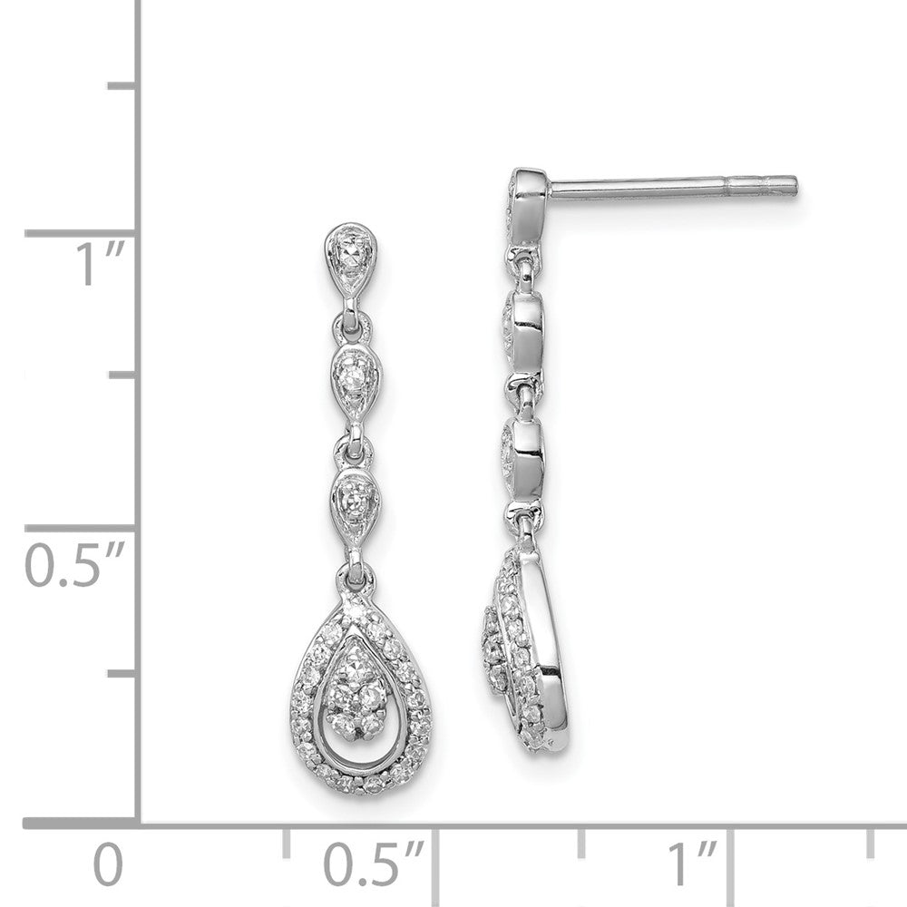 Rhodium-plated Sterling Silver Diamond Teardrop Post Dangle Earrings