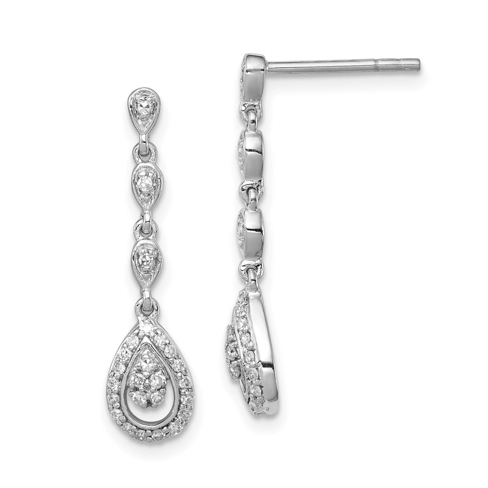 Rhodium-plated Sterling Silver Diamond Teardrop Post Dangle Earrings