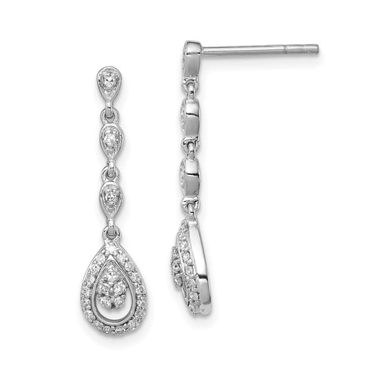 Rhodium-plated Sterling Silver Diamond Teardrop Post Dangle Earrings