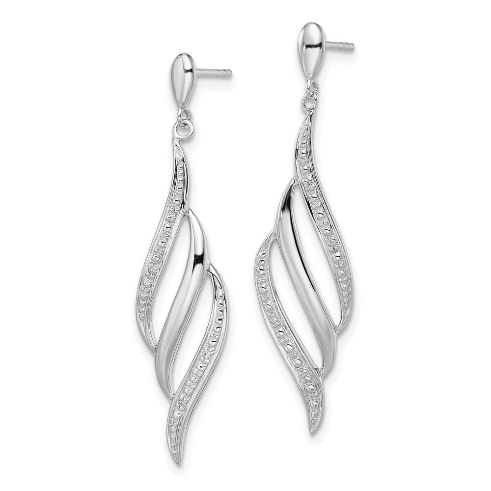 Rhodium-plated Sterling Silver Diamond Swirl Post Dangle Earrings