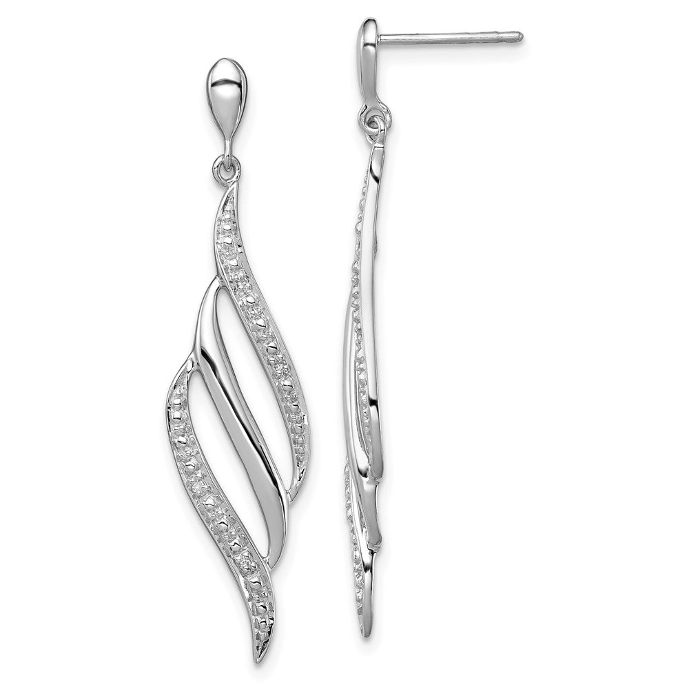 Rhodium-plated Sterling Silver Diamond Swirl Post Dangle Earrings