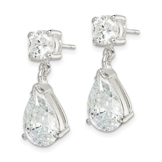 Sterling Silver CZ Pear Shaped Dangle Earrings