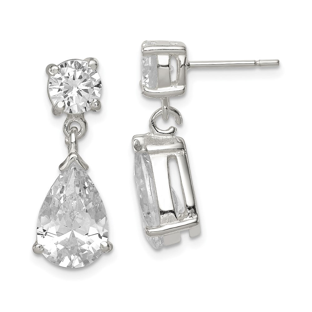 Sterling Silver CZ Pear Shaped Dangle Earrings