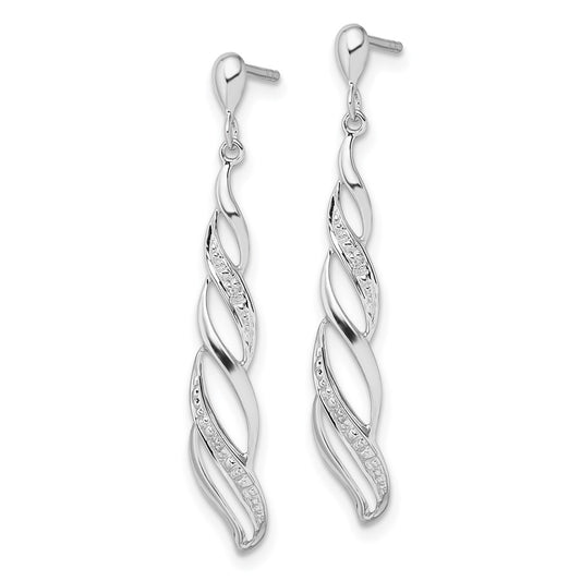 Rhodium-plated Sterling Silver Diamond Swirl Post Dangle Earrings