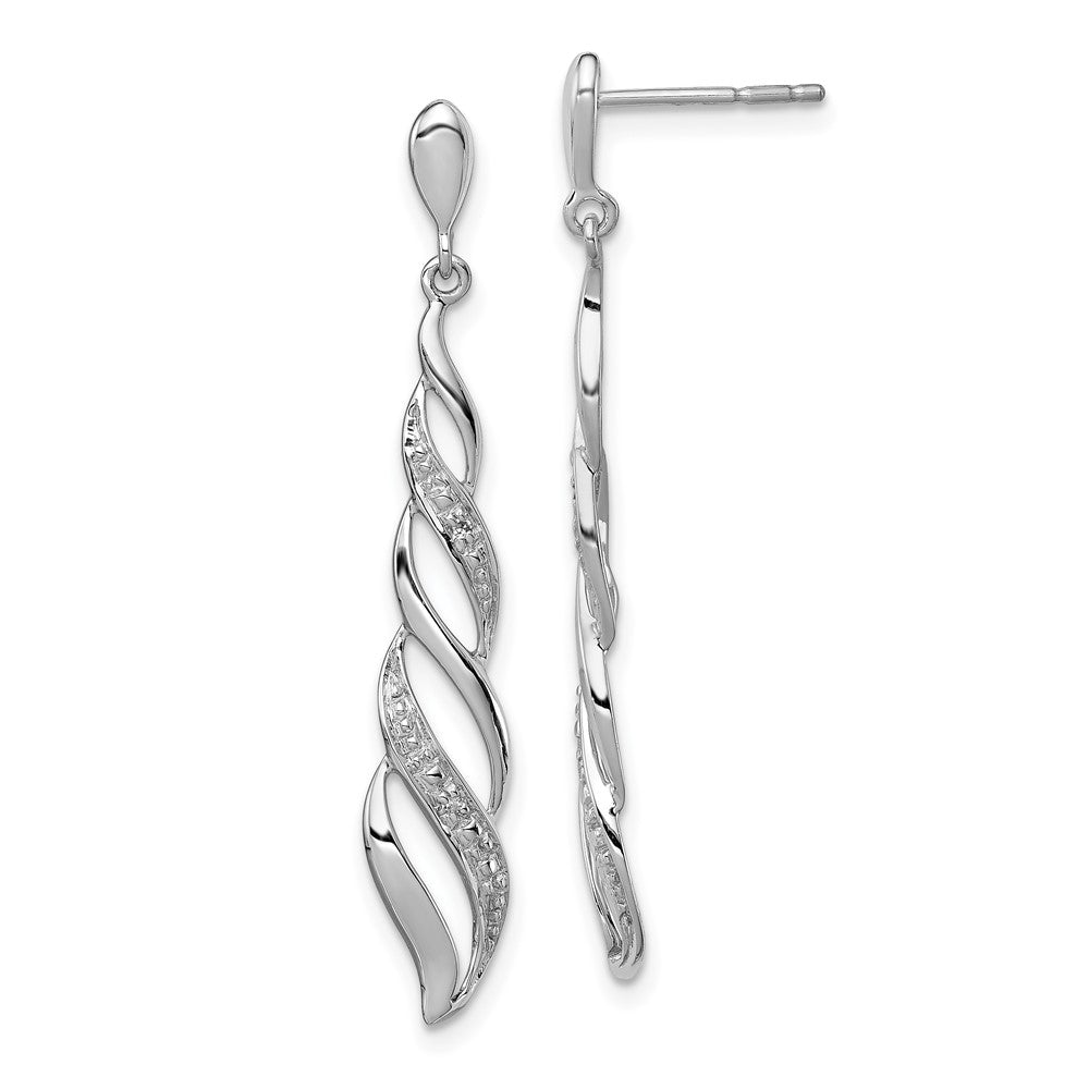 Rhodium-plated Sterling Silver Diamond Swirl Post Dangle Earrings