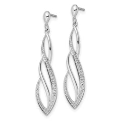 Rhodium-plated Sterling Silver Diamond Swirl Post Dangle Earrings