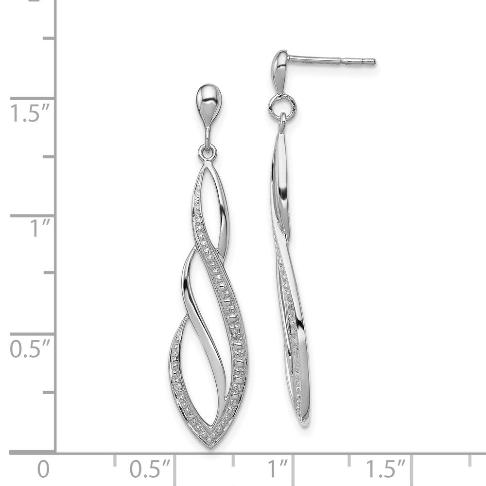 Rhodium-plated Sterling Silver Diamond Swirl Post Dangle Earrings