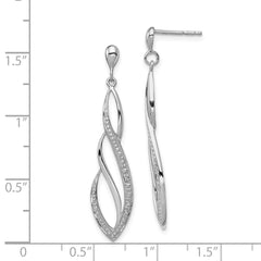 Rhodium-plated Sterling Silver Diamond Swirl Post Dangle Earrings