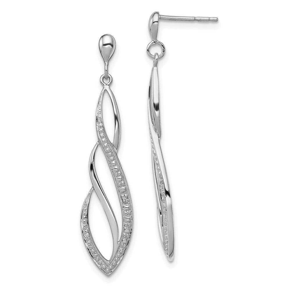 Rhodium-plated Sterling Silver Diamond Swirl Post Dangle Earrings