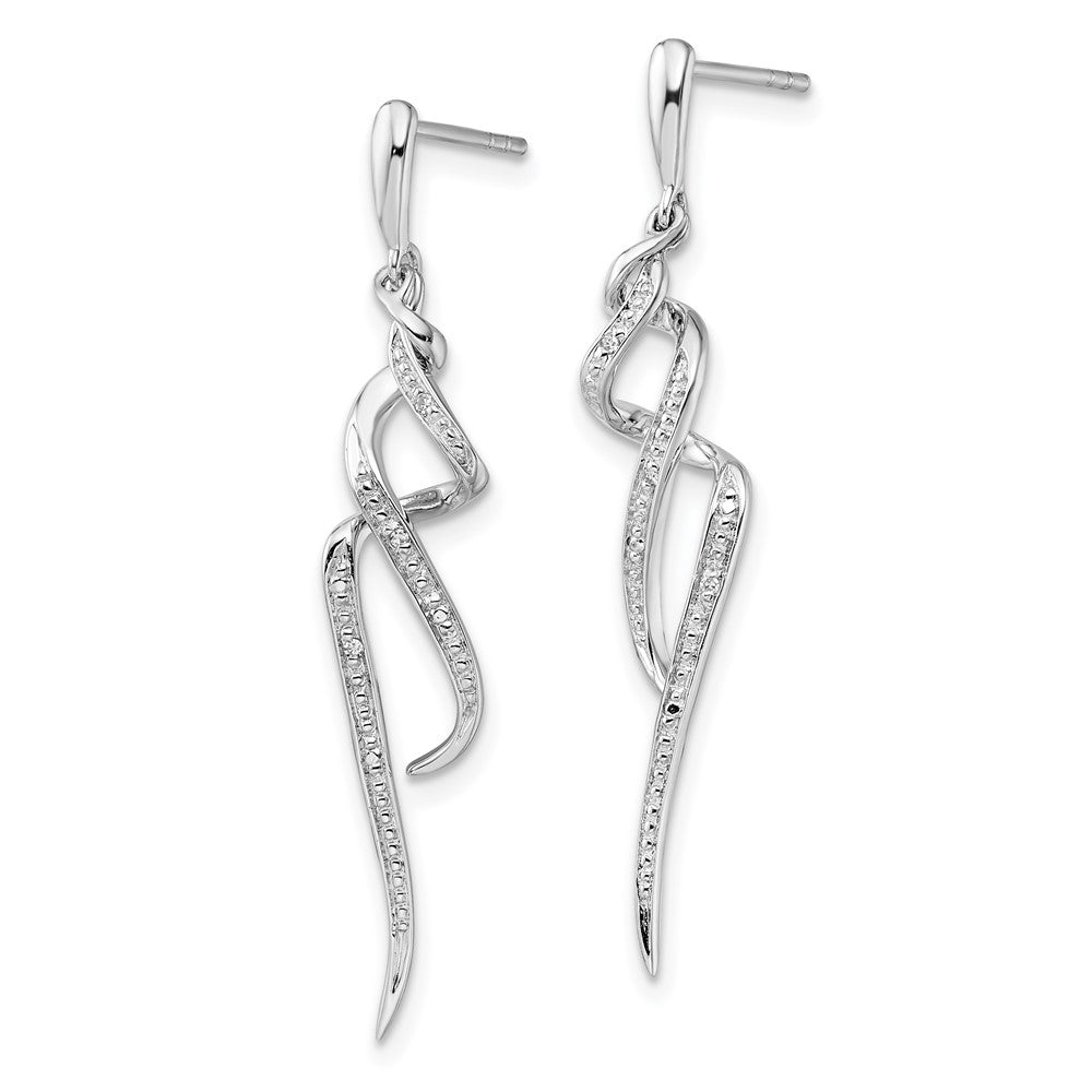 Rhodium-plated Sterling Silver Diamond Swirl Post Dangle Earrings