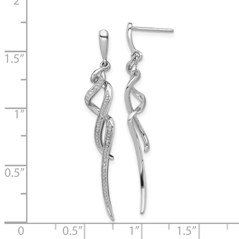 Rhodium-plated Sterling Silver Diamond Swirl Post Dangle Earrings