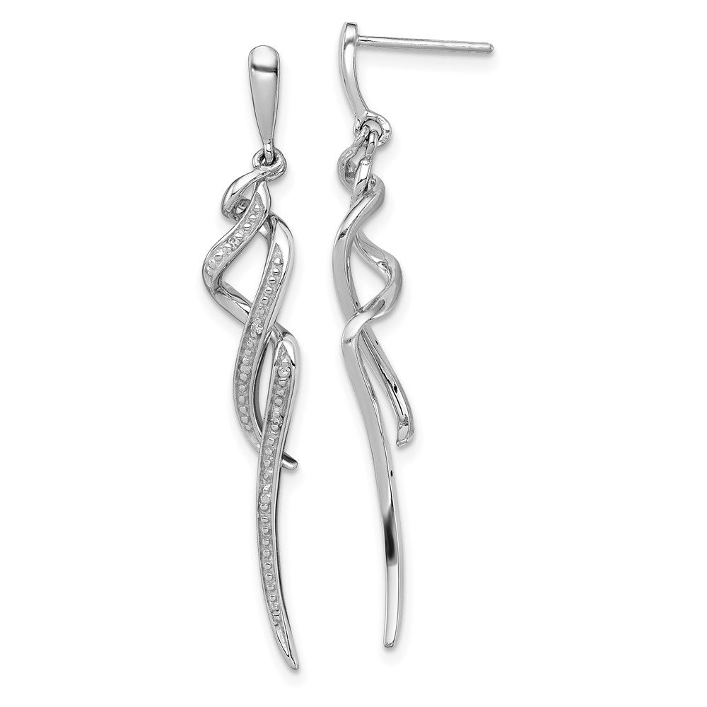 Rhodium-plated Sterling Silver Diamond Swirl Post Dangle Earrings