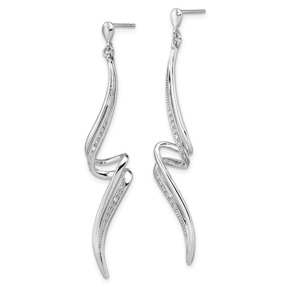 Rhodium-plated Sterling Silver Diamond Swirl Post Dangle Earrings