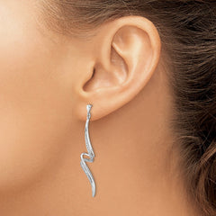 Rhodium-plated Sterling Silver Diamond Swirl Post Dangle Earrings