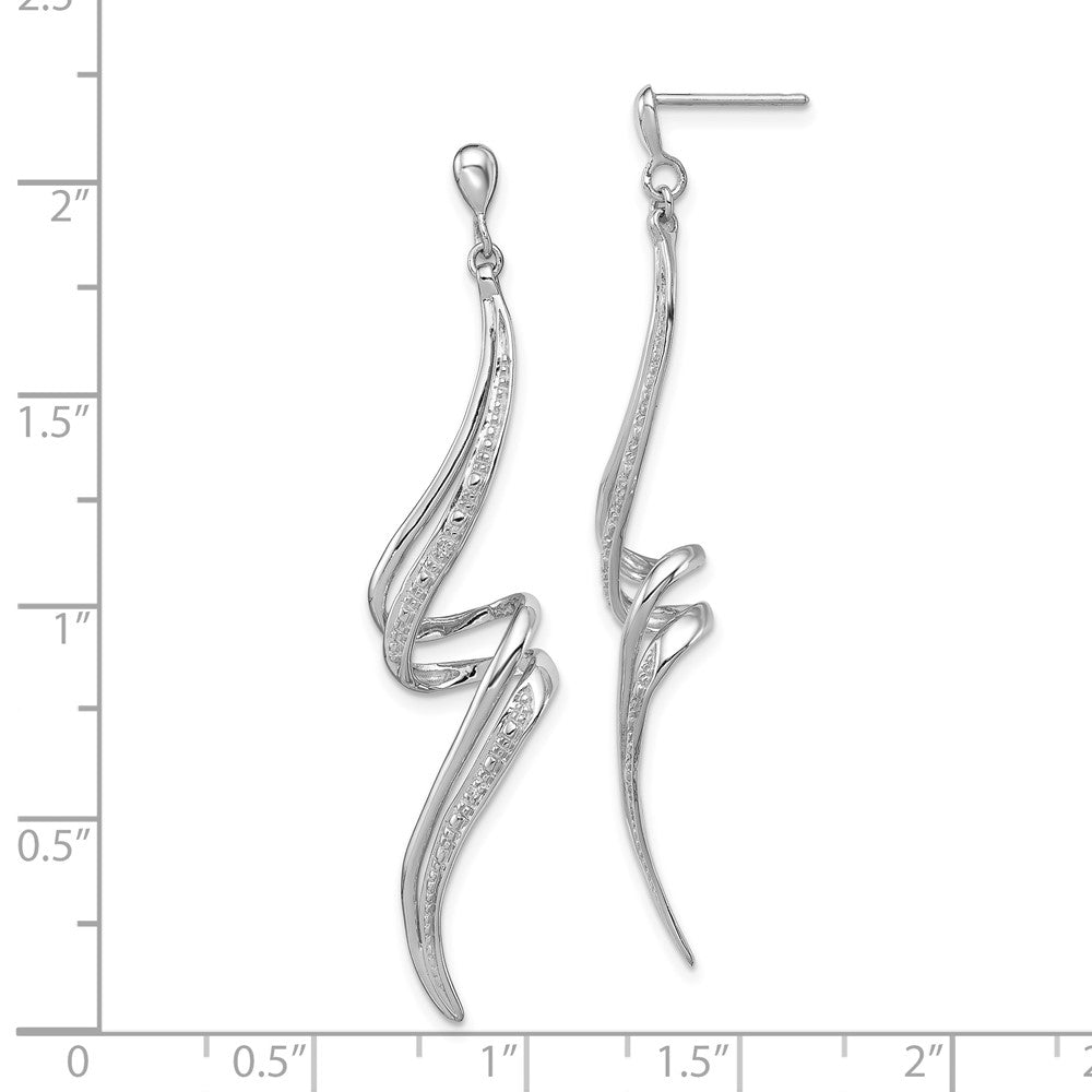 Rhodium-plated Sterling Silver Diamond Swirl Post Dangle Earrings