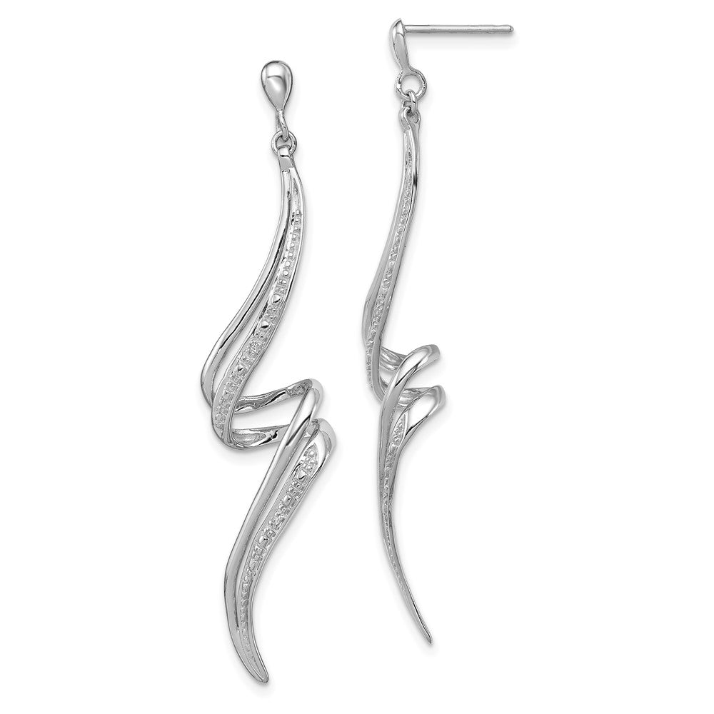 Rhodium-plated Sterling Silver Diamond Swirl Post Dangle Earrings