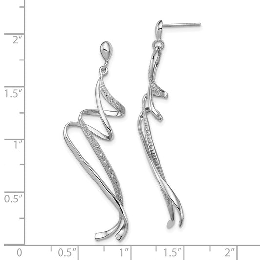 Rhodium-plated Sterling Silver Diamond Swirl Post Dangle Earrings