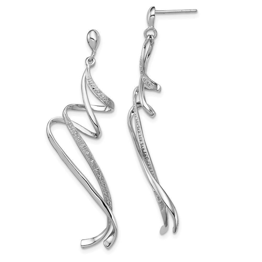 Rhodium-plated Sterling Silver Diamond Swirl Post Dangle Earrings