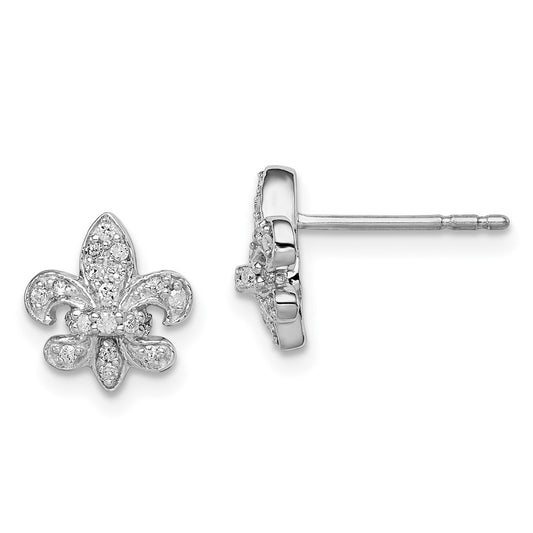 Rhodium-plated Sterling Silver 0.16ct Diamond Fleur de Lis Post Earrings