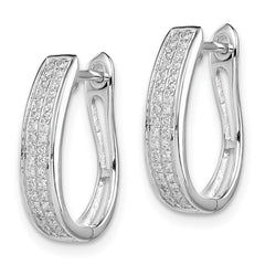 Rhodium-plated Sterling Silver Diamond Oval Hinged Hoop Earrings