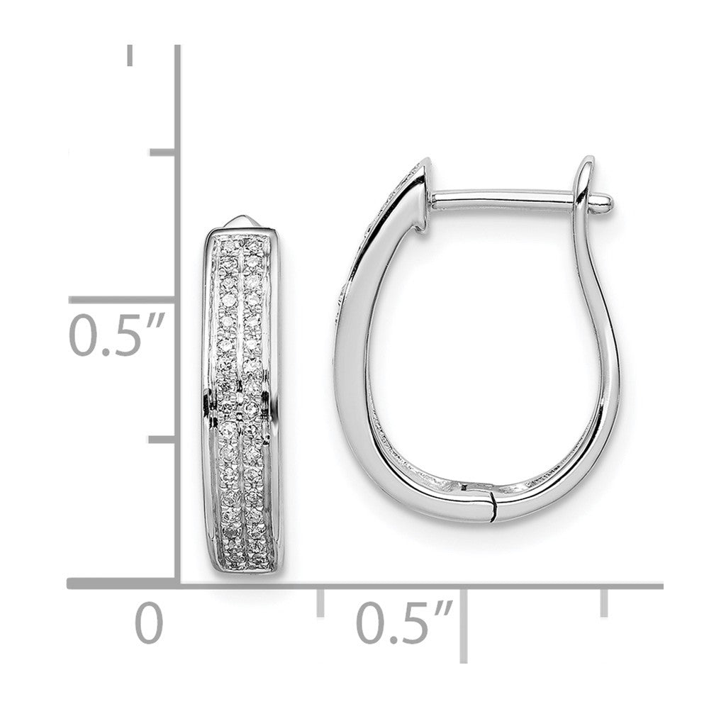 Rhodium-plated Sterling Silver Diamond Oval Hinged Hoop Earrings