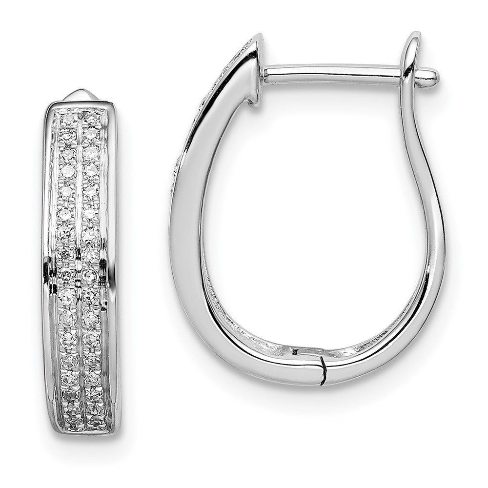 Rhodium-plated Sterling Silver Diamond Oval Hinged Hoop Earrings