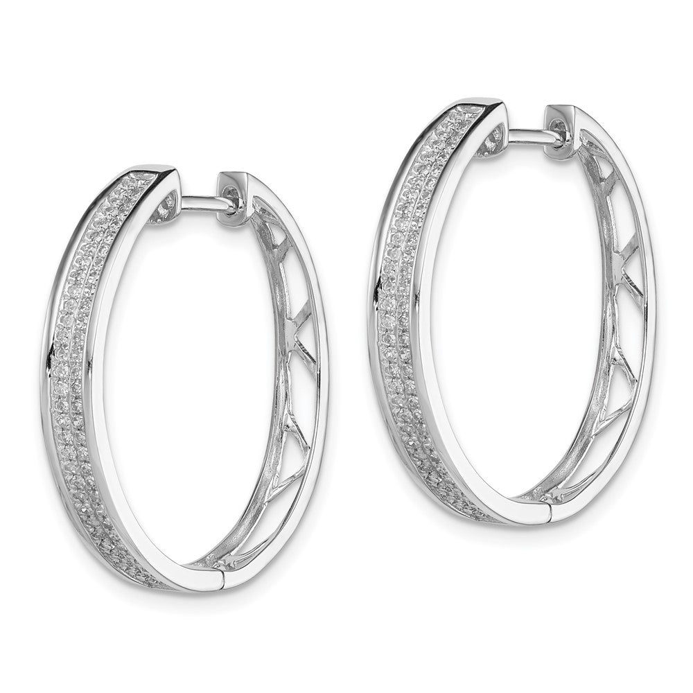 Rhodium-plated Sterling Silver Diamond Round Hinged Hoop Earrings