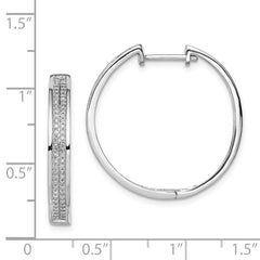 Rhodium-plated Sterling Silver Diamond Round Hinged Hoop Earrings