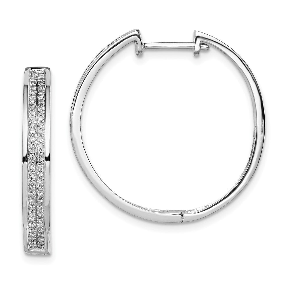 Rhodium-plated Sterling Silver Diamond Round Hinged Hoop Earrings