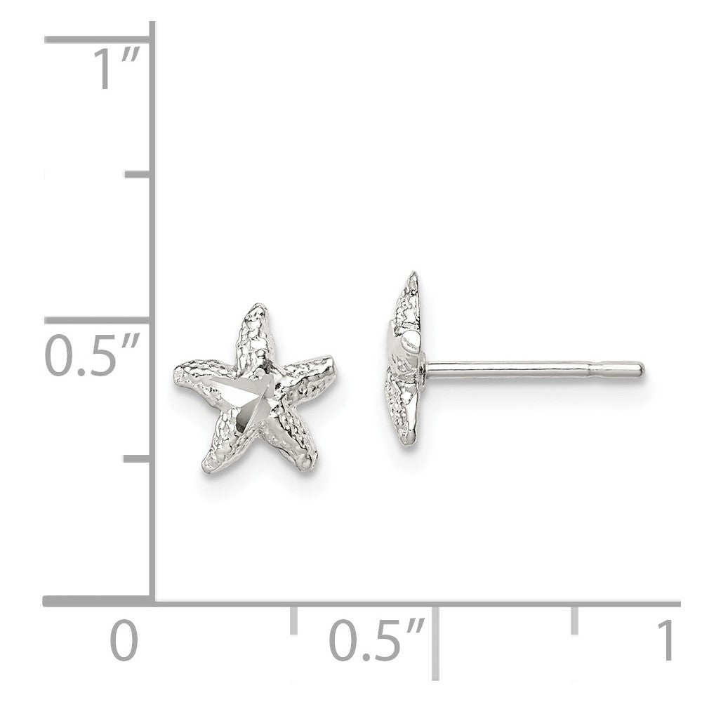 Sterling Silver Starfish Mini Earrings with Diamond-cut Center