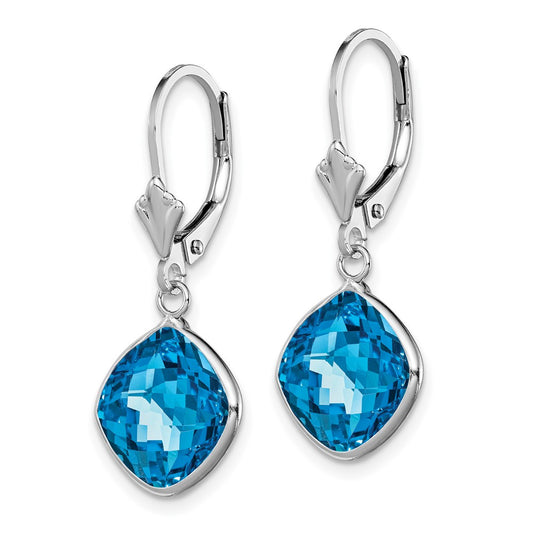 Rhodium-plated Sterling Silver Blue Topaz Dangle Leverback Earrings
