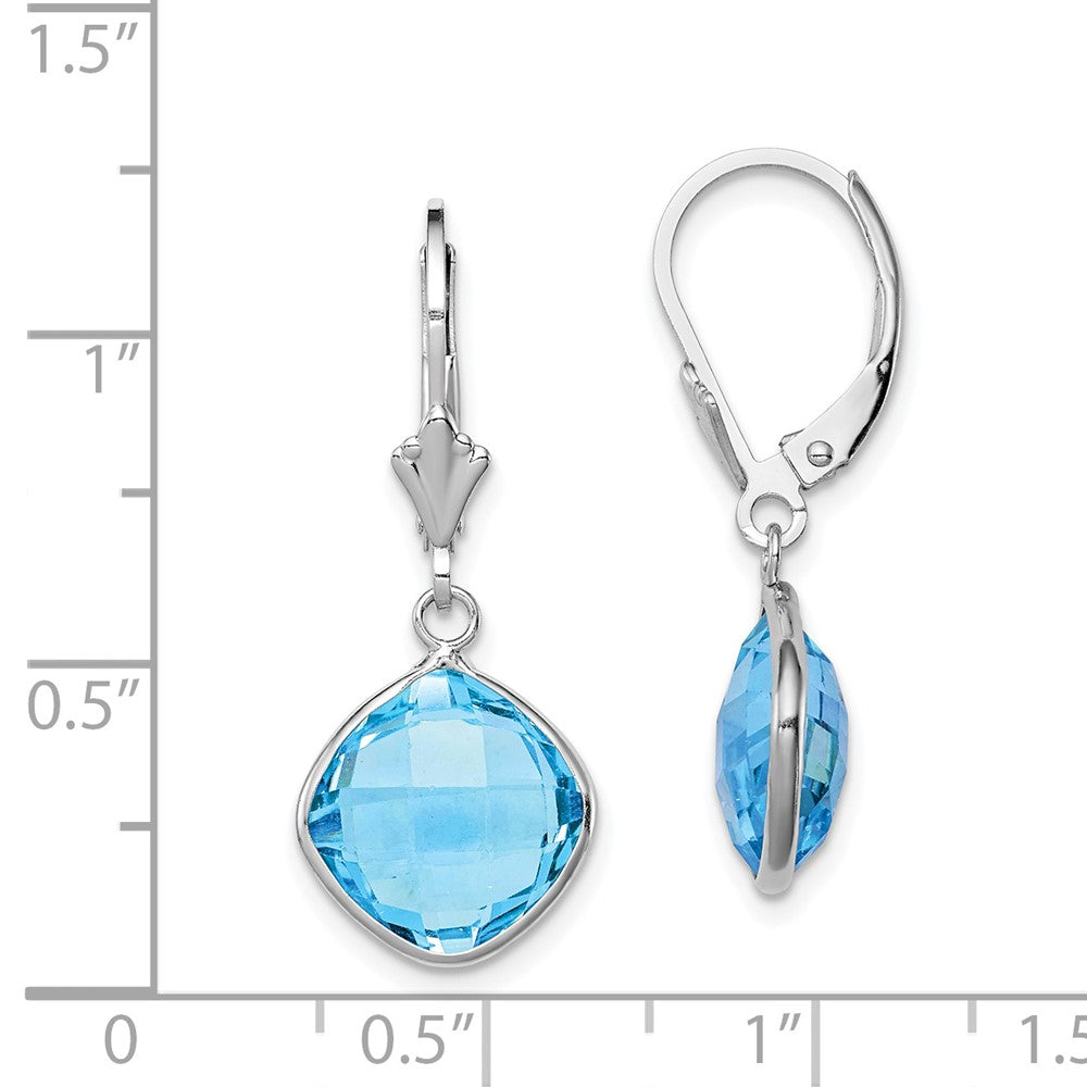 Rhodium-plated Sterling Silver Blue Topaz Dangle Leverback Earrings