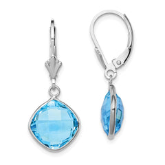 Rhodium-plated Sterling Silver Blue Topaz Dangle Leverback Earrings