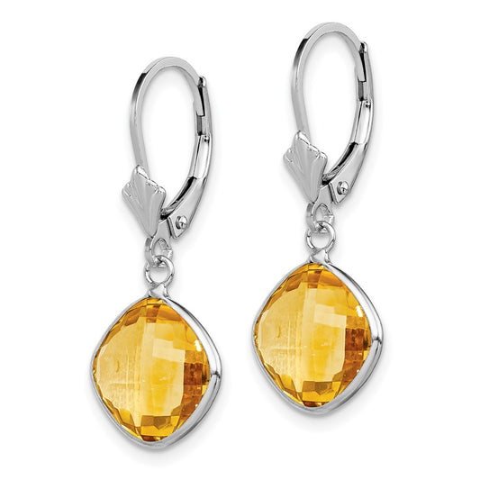 Rhodium-plated Sterling Silver Citrine Dangle Leverback Earrings