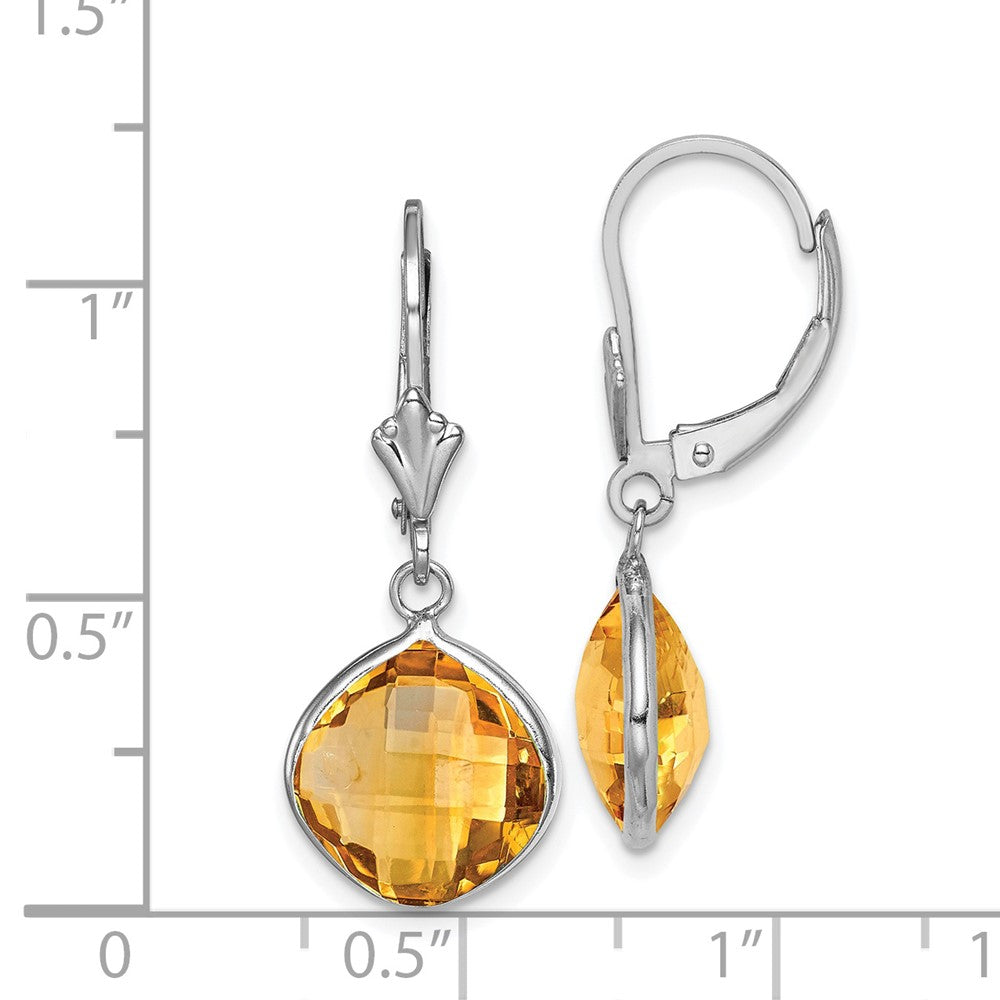 Rhodium-plated Sterling Silver Citrine Dangle Leverback Earrings