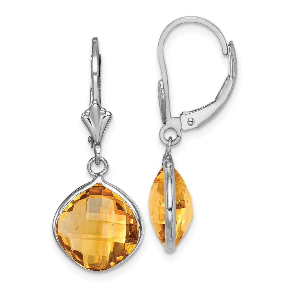 Rhodium-plated Sterling Silver Citrine Dangle Leverback Earrings