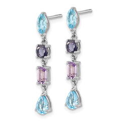 Rhodium-plated Sterling Silver Amethyst Blue Topaz and Iolite Dangle Earrings